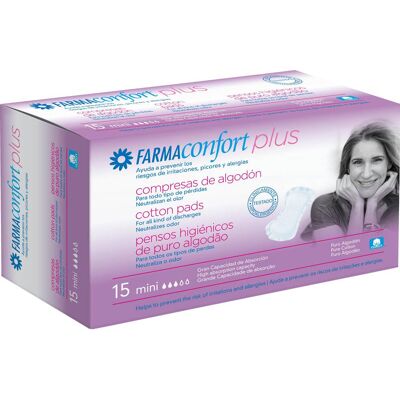 FARMACONFORT Plus compresas mini algodón 15 uds FARMACONFORT Plus compresas mini algodón 15 uds