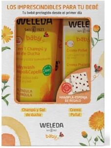 Weleda Bebé Pack Champú y Gel Ducha + Crema Pañal + Manopla