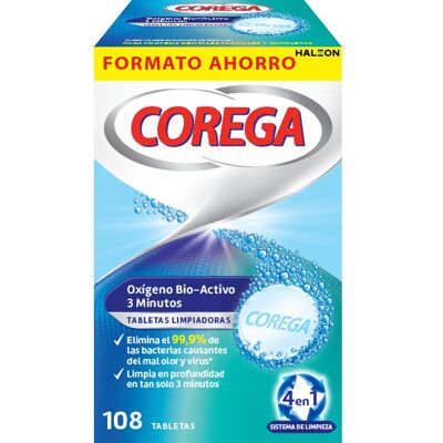 Corega Oxígeno Bio Activo 3 Minutos 108 Tabletas Limpiadoras Corega Oxígeno Bio Activo 3 Minutos 108 Tabletas Limpiadoras