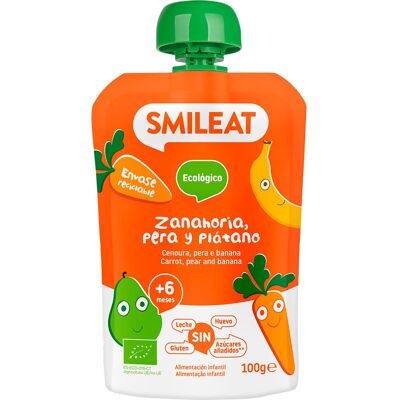 Smileat Pouch Ecológico de Zanahoria Pera y Plátano 100g Smileat Pouch Ecológico de Zanahoria Pera y Plátano 100g