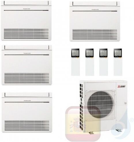 Mitsubishi Aire Acondicionado Cuatro Split Suelo 9+9+9+18 Mfz-Kt Blanco Btu Wifi Opc + Mxz-4f80vf 9000 9000 9000 18000