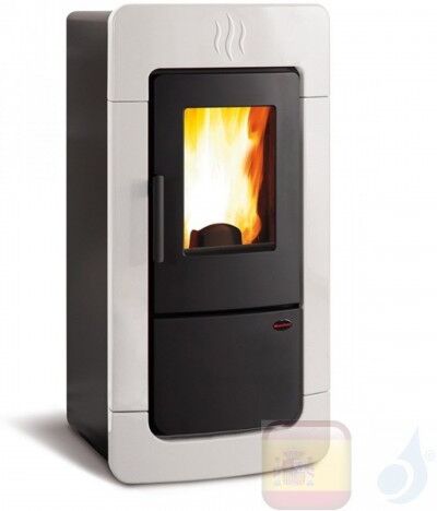 Extraflame Estufa Termo De Pellets Diadema Acs Idro 28.4 Kw Cerámico Blanco Con Mando A Distancia Y Cronotermostato