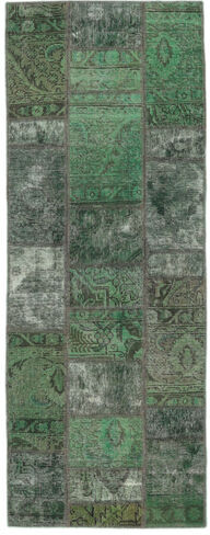 Anudada a mano . Origen: Persia / Iran 77X202 Alfombra Patchwork - Persien/Iran Moderna Alfombra De Pasillo Verde Oscuro/Negro (Lana, Persia/Irán)