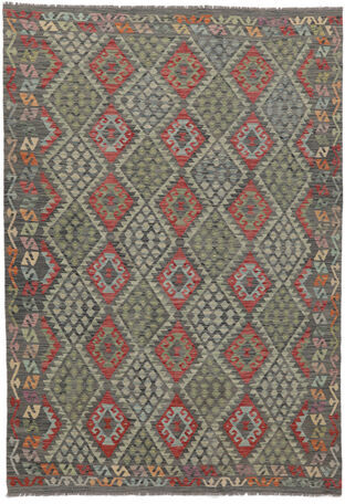 Anudada a mano . Origen: Afghanistan 211X296 Alfombra Oriental Kilim Afghan Old Style Alfombra Verde Oscuro/Negro (Lana, Afganistán)