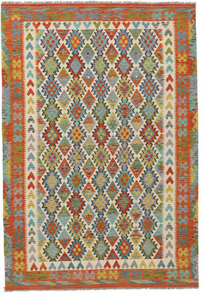 Anudada a mano . Origen: Afghanistan 204X296 Alfombra Kilim Afghan Old Style Alfombra Oriental Verde Oscuro/Amarillo Oscuro (Lana, Afganistán)