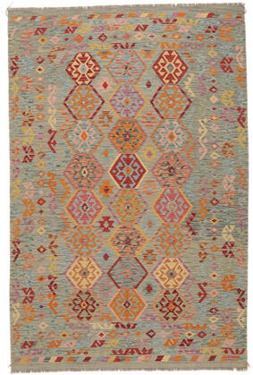 Anudada a mano . Origen: Afghanistan Kilim Afghan Old Style Alfombra 205X308 Alfombra De Lana Marrón/Amarillo Oscuro Alfombra