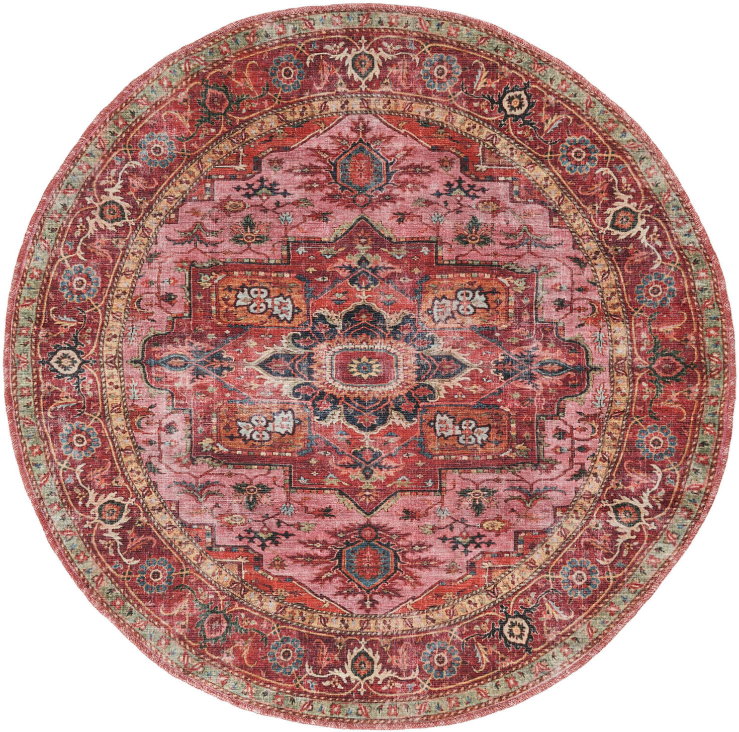 RugVista Georgia Oriental Alfombra - Rojo / Rosa  Ø 120