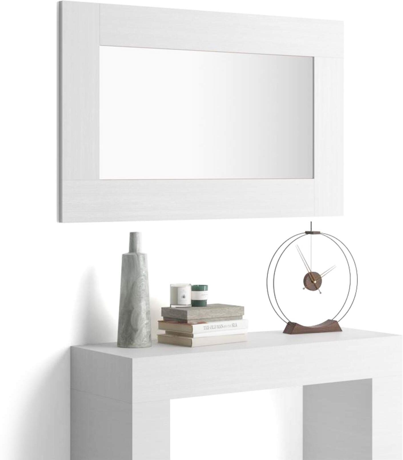 Mobili Fiver Espejo de pared rectangular Evolution, 118 x 73 cm, color Fresno Blanco