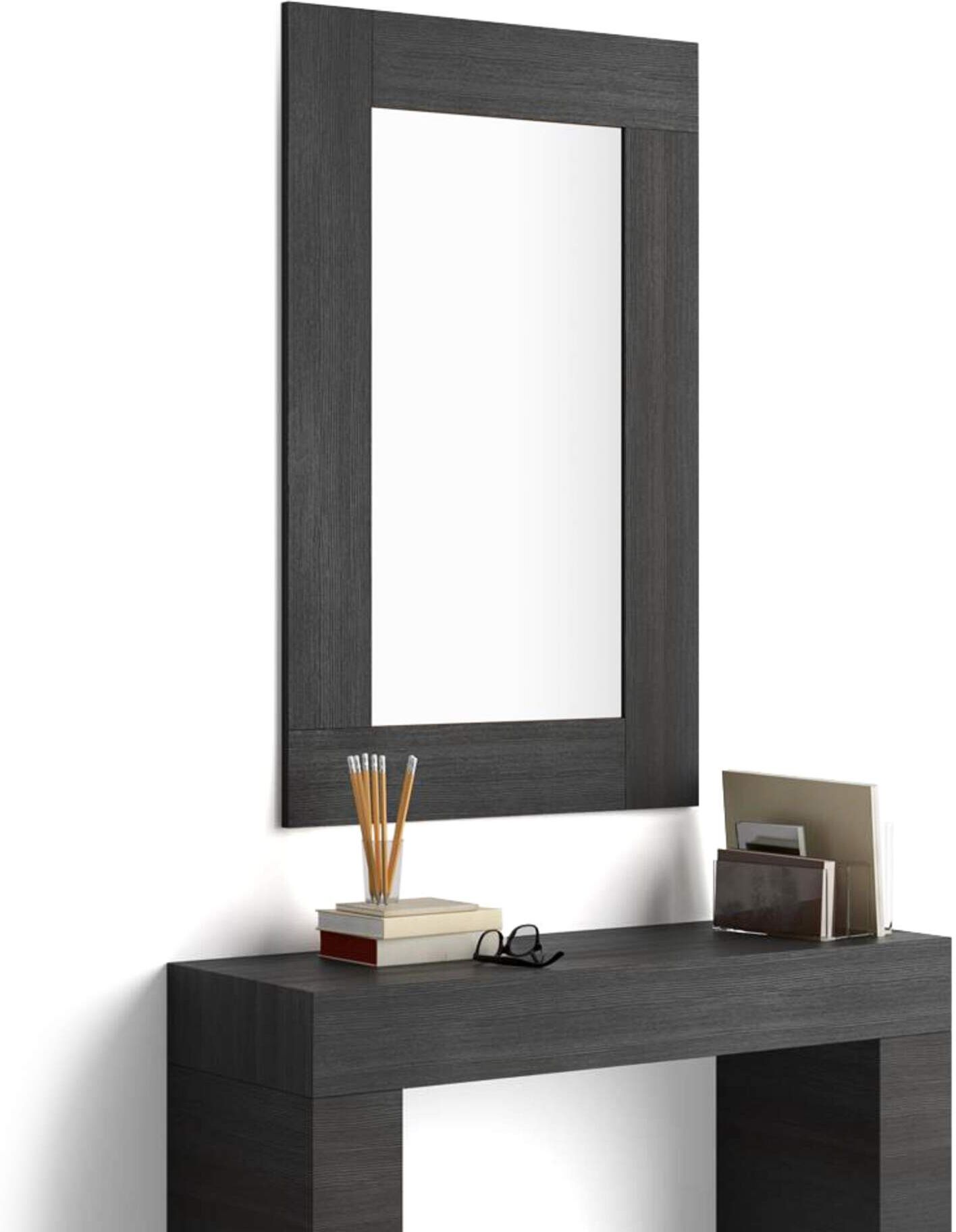 Mobili Fiver Espejo de pared rectangular Evolution, 118 x 73 cm, color Madera negra