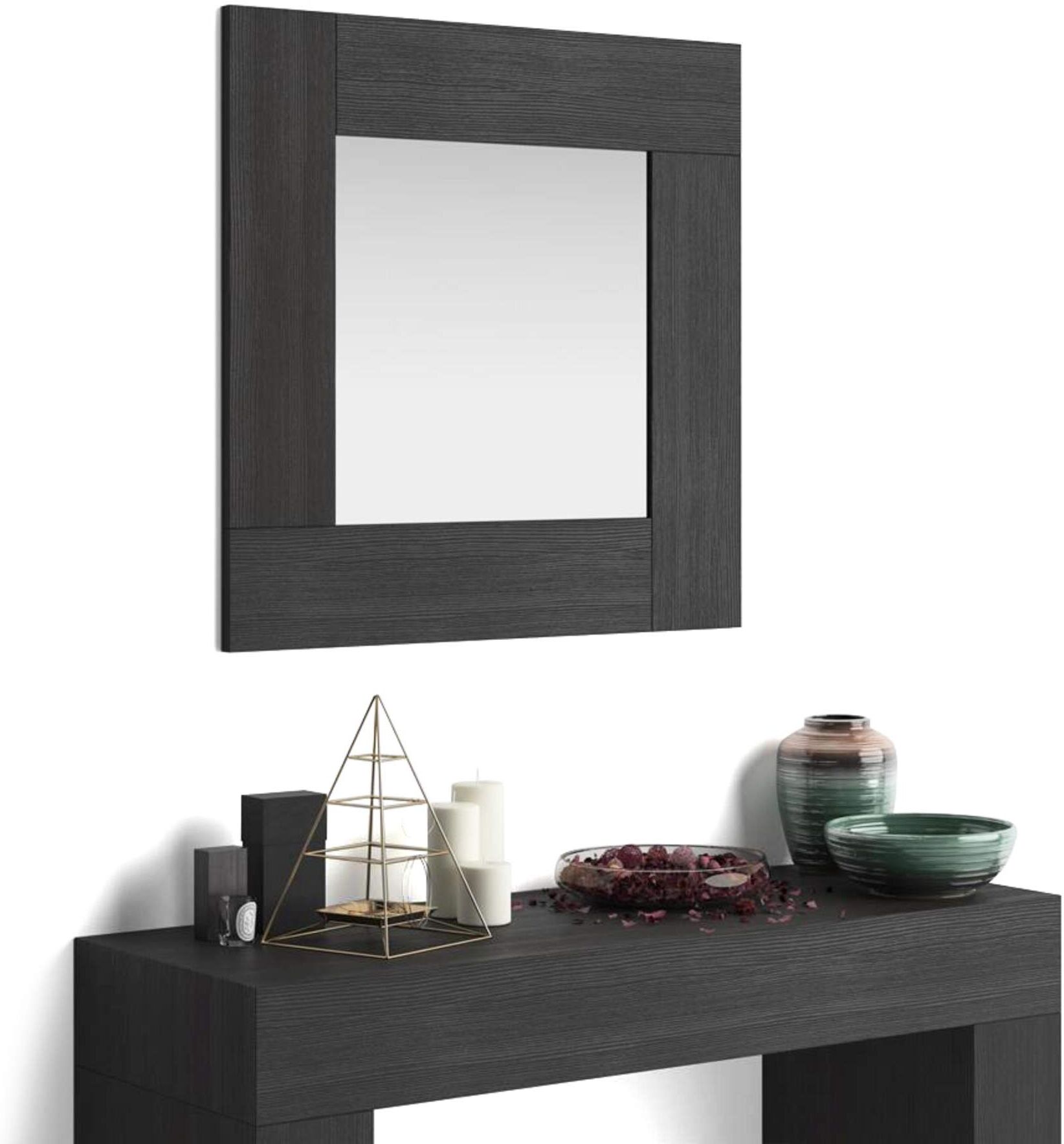 Mobili Fiver Espejo de pared cuadrado Evolution, 73 x 73 cm, color Madera negra