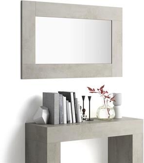 Mobili Fiver Espejo de pared rectangular, marco de color cemento gris, modelo Evolution