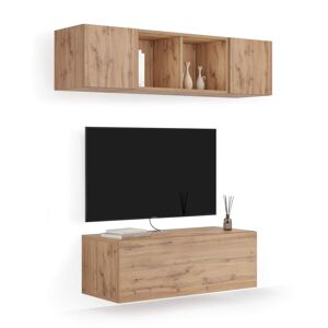 Mobili Fiver Composición de pared Easy para salón 2, color madera rústica, 142x44x160 cm