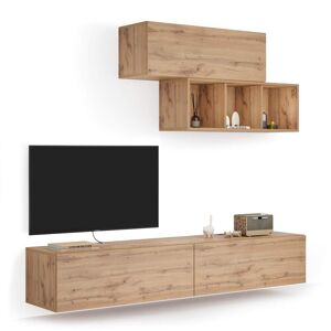 Mobili Fiver Composición de pared Easy para salón 3, color madera rústica, 208x44x185 cm