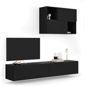 Mobili Fiver Composición de pared Easy para salón 4, color madera negra, 208x44x185 cm