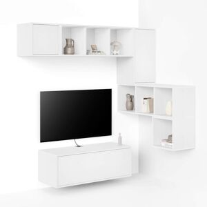 Mobili Fiver Composición de pared Iacopo para salón 8, color fresno blanco, 280x42x188 cm