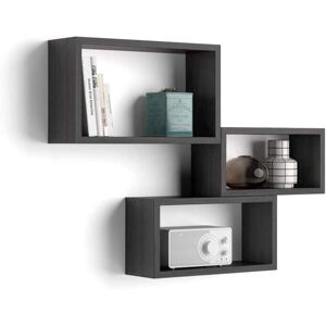 Mobili Fiver Set de 3 estantes de pared rectangulares Giuditta, color Madera negra