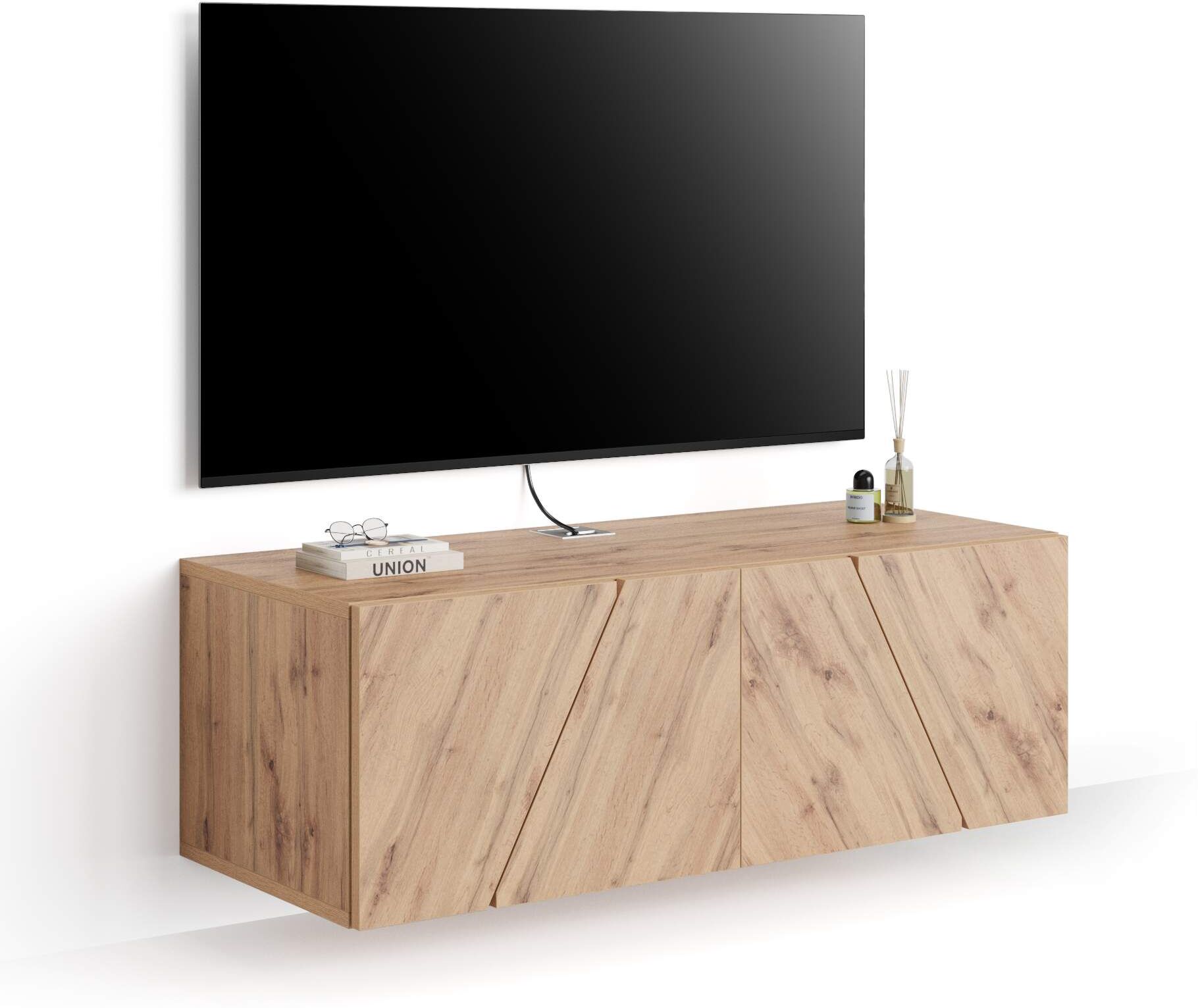 Mobili Fiver Mueble TV suspendido Emma con puerta abatible, color madera rústica