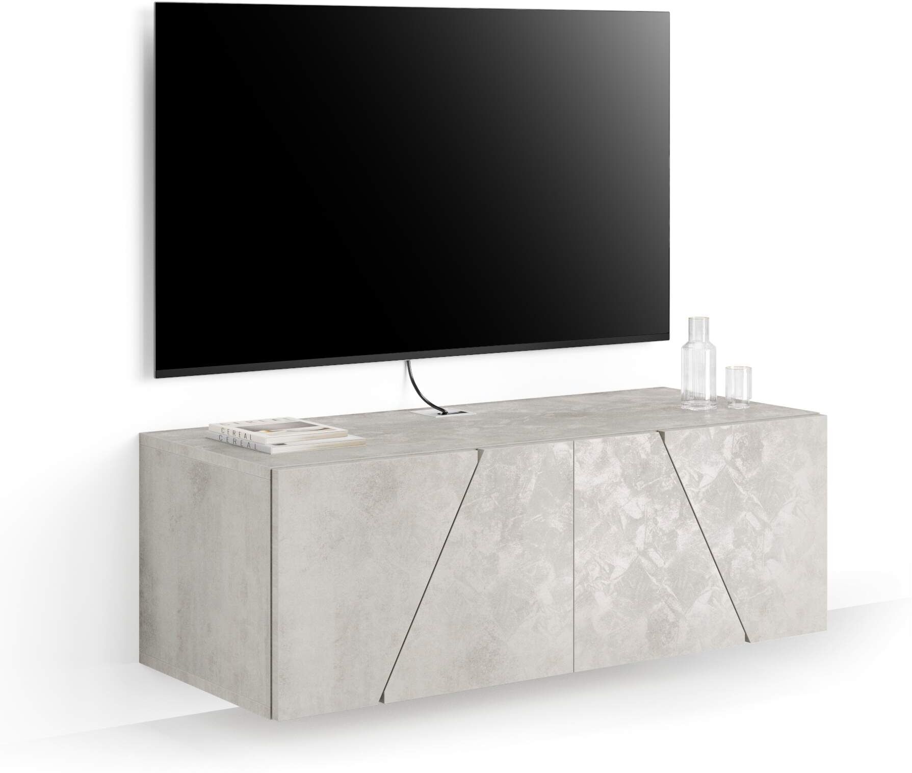 Mobili Fiver Mueble TV suspendido Emma con puerta abatible, color cemento gris