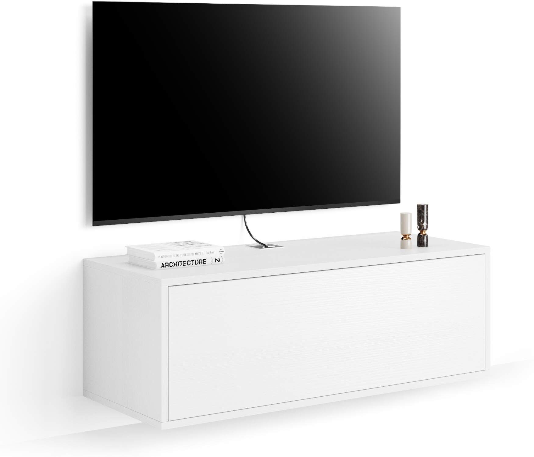 Mobili Fiver Mueble TV suspendido Iacopo con cajón, color fresno blanco