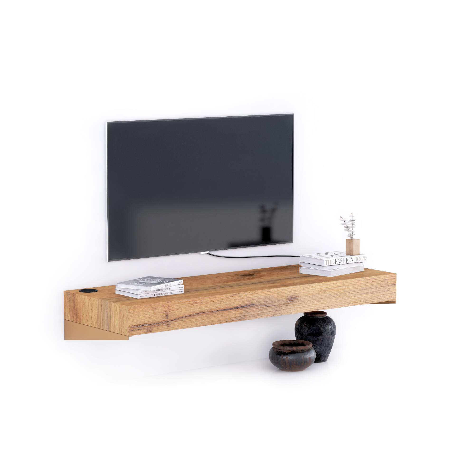 Mobili Fiver Mueble Tv Suspendido Evolution 120x40, Madera Rustica con cargador inalámbrico