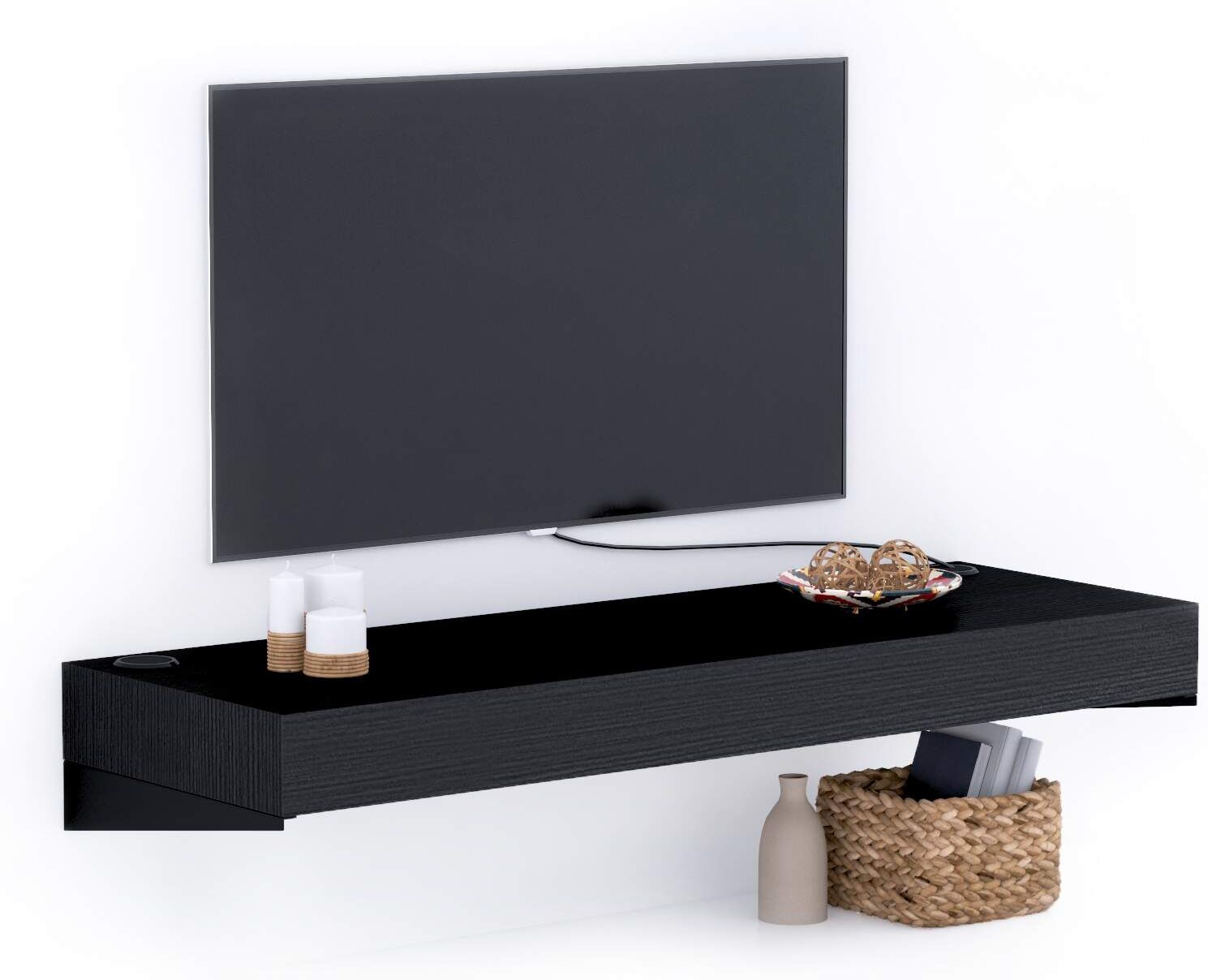 Mobili Fiver Mueble Tv Suspendido Evolution 120x40, Madera Negra con cargador inalámbrico