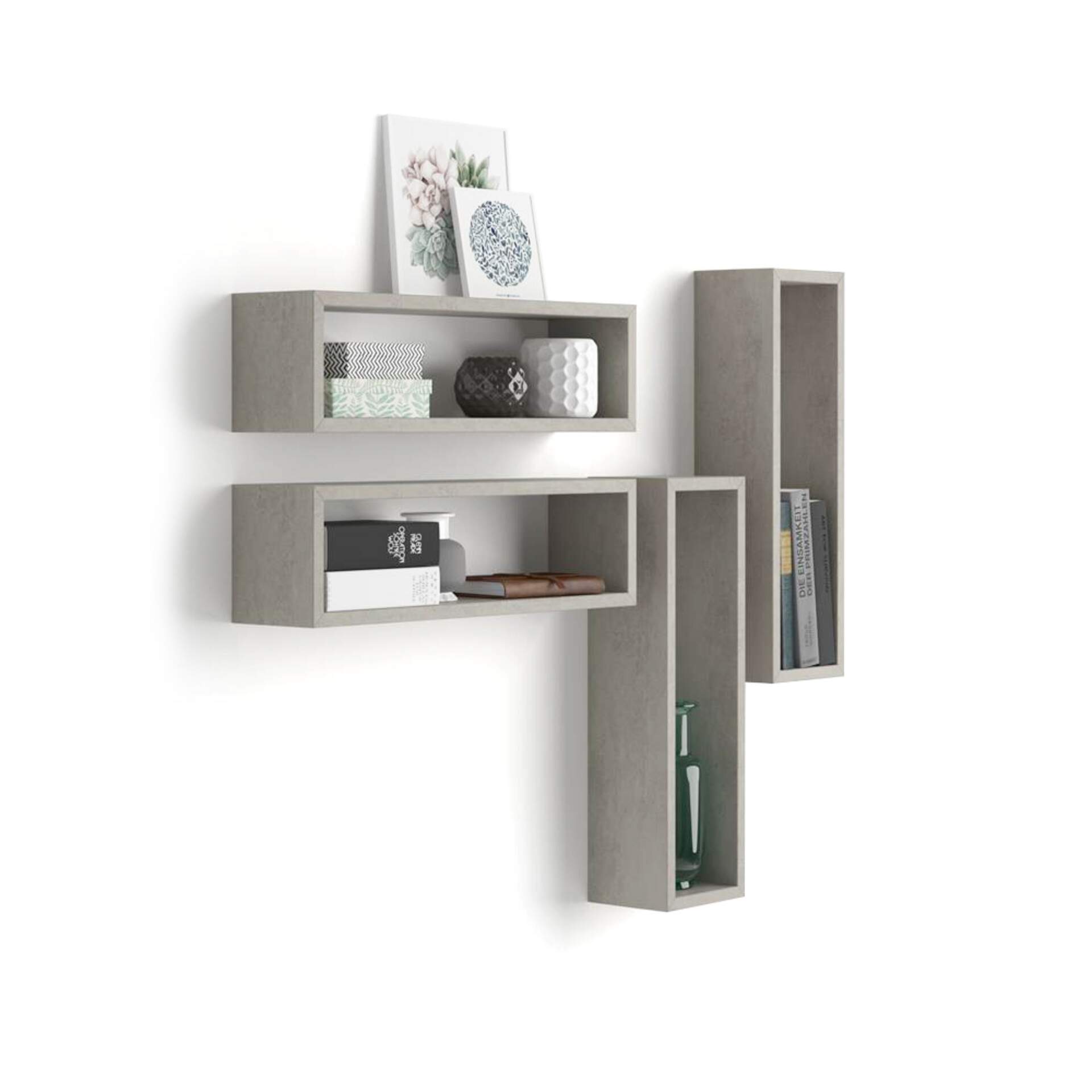 Mobili Fiver Set de 4 estantes en forma de cubo Iacopo, color Cemento gris