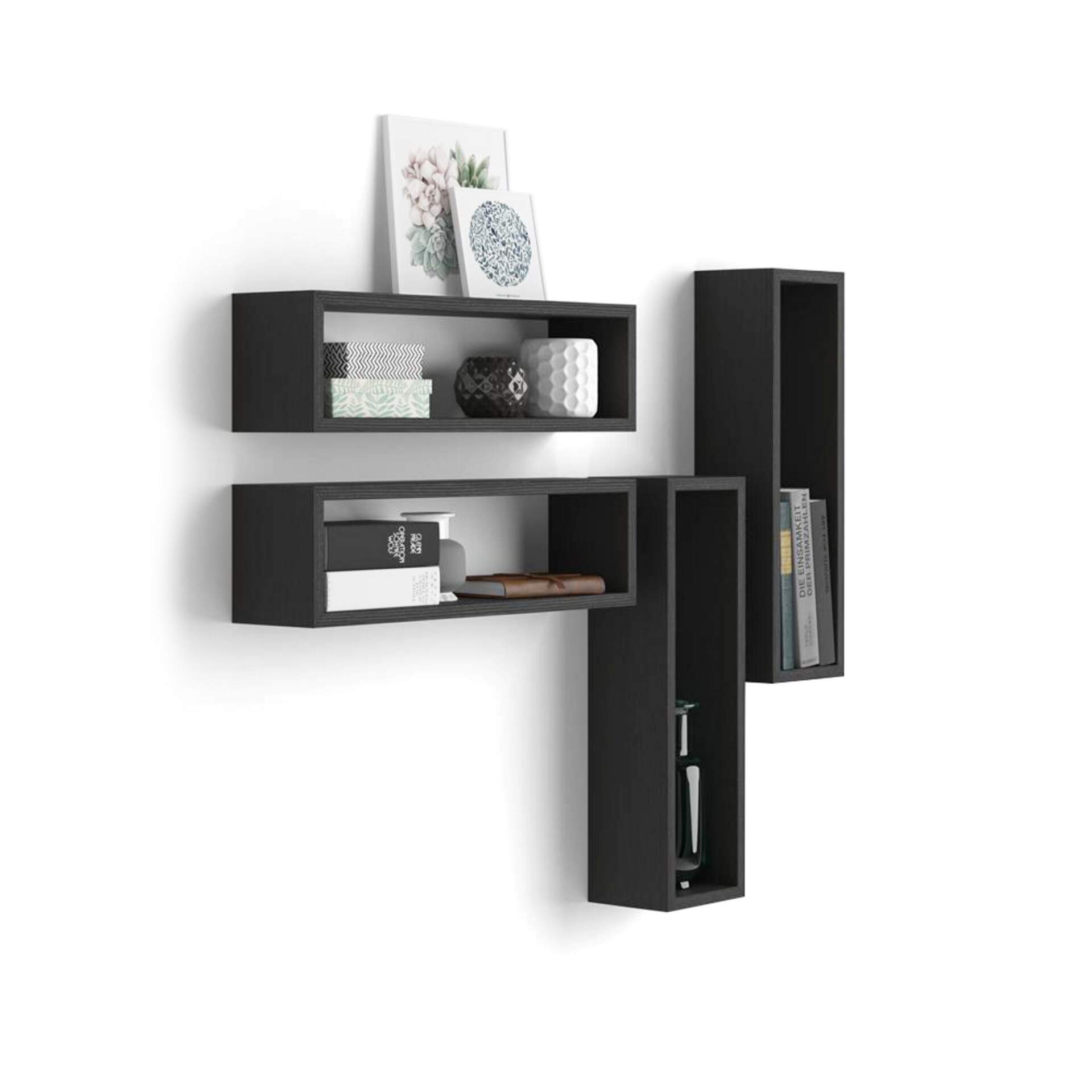 Mobili Fiver Set de 4 estantes en forma de cubo Iacopo, color Madera negra