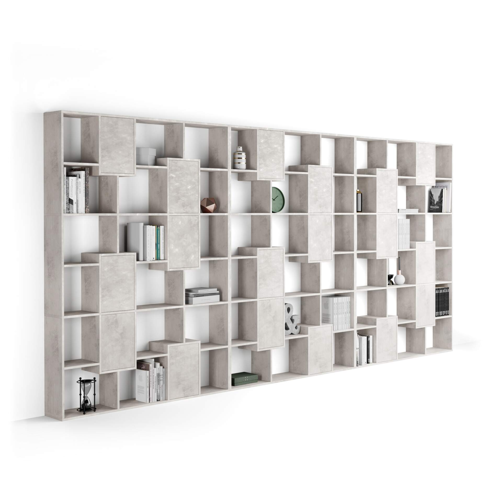 Mobili Fiver Estantería XXL con puertas Iacopo (482,4 X 236,4 cm), color Cemento gris