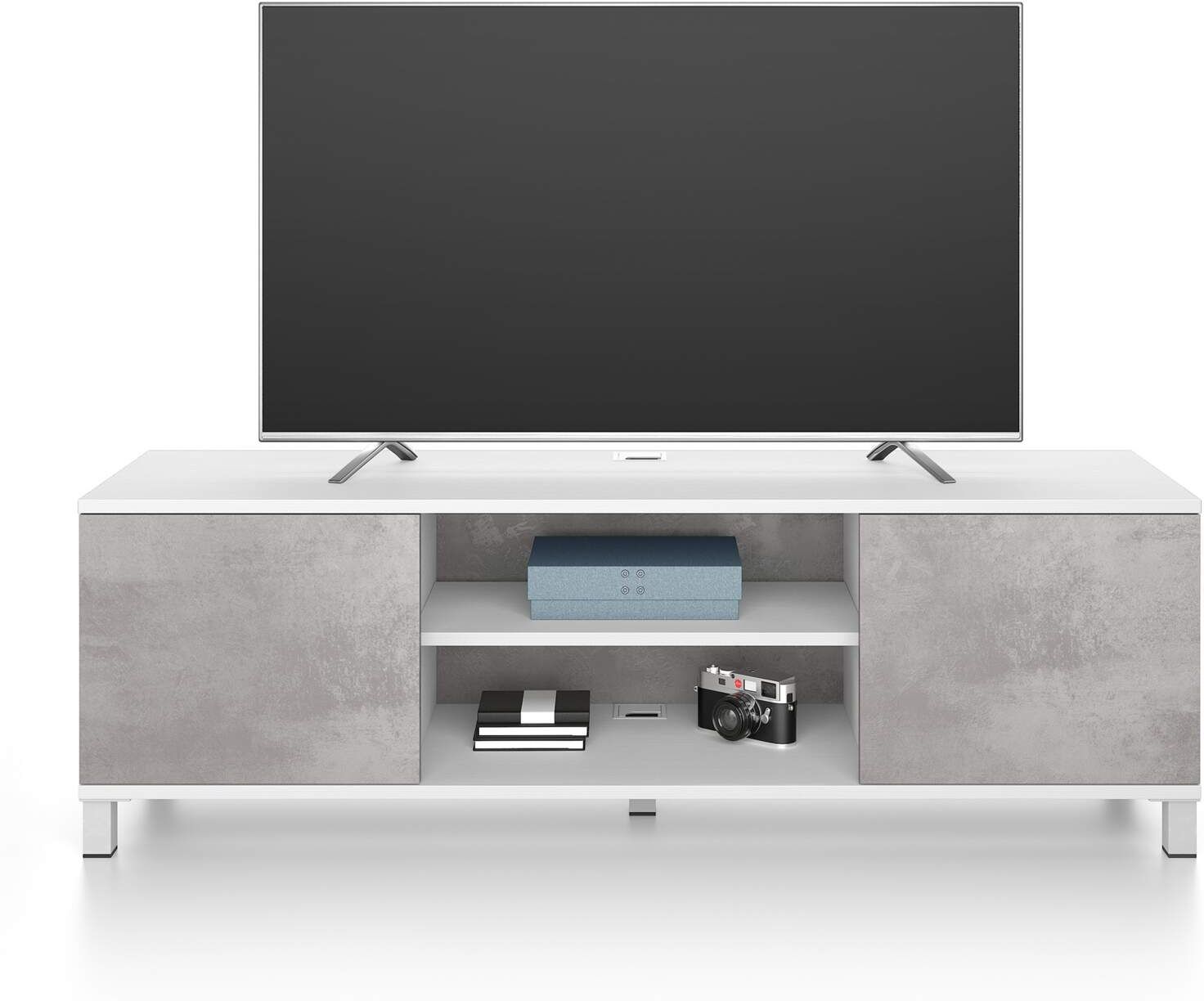 Mobili Fiver Mueble de TV Rachele, color Fresno blanco - Cemento gris