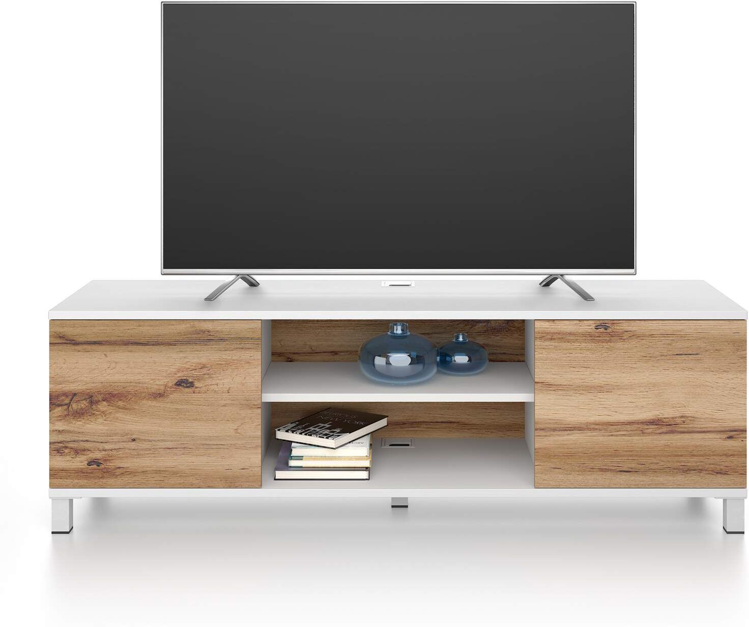 Mobili Fiver Mueble de TV Rachele, color Fresno blanco - Madera rústica