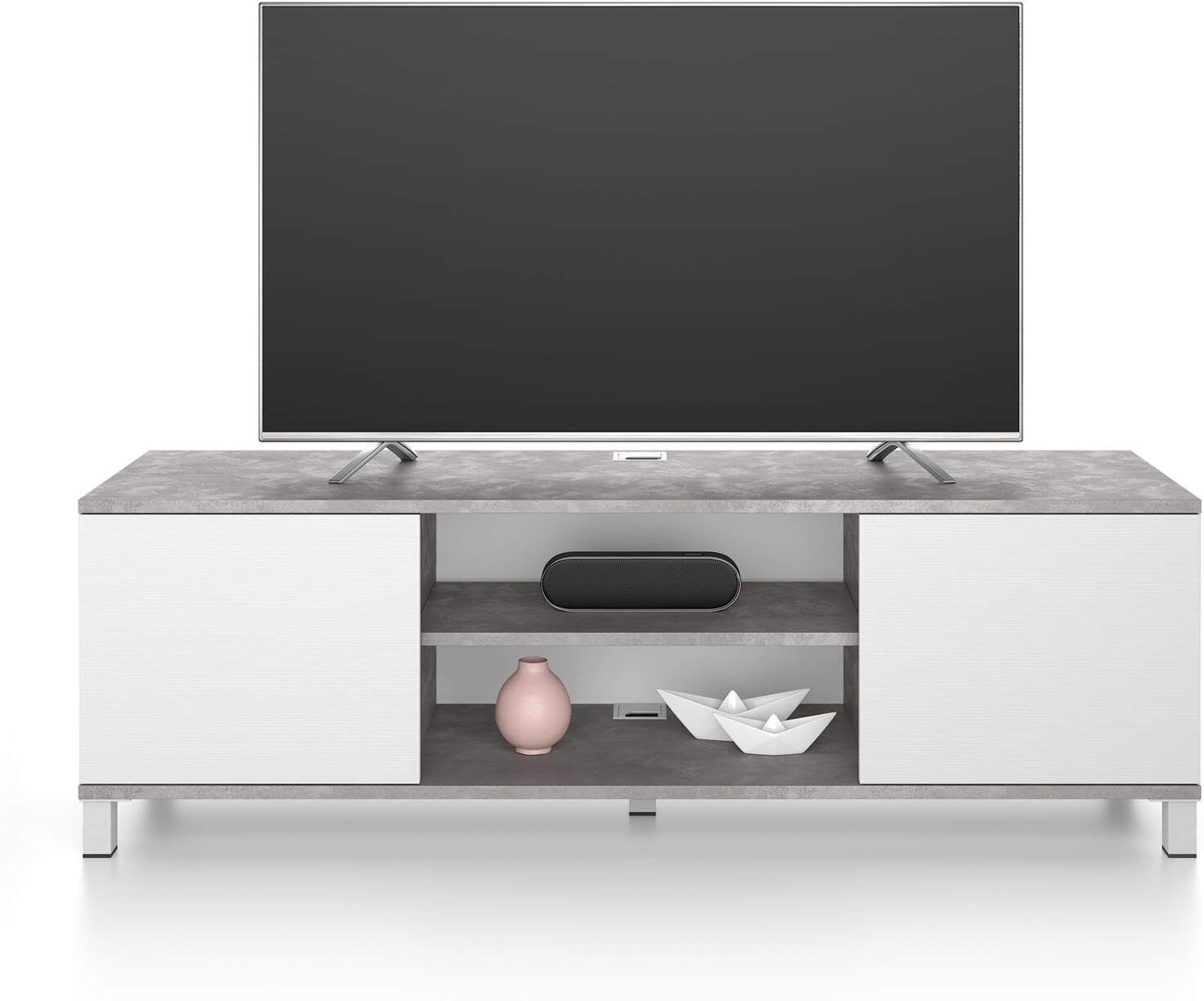 Mobili Fiver Mueble de TV Rachele, color Cemento gris - Fresno blanco