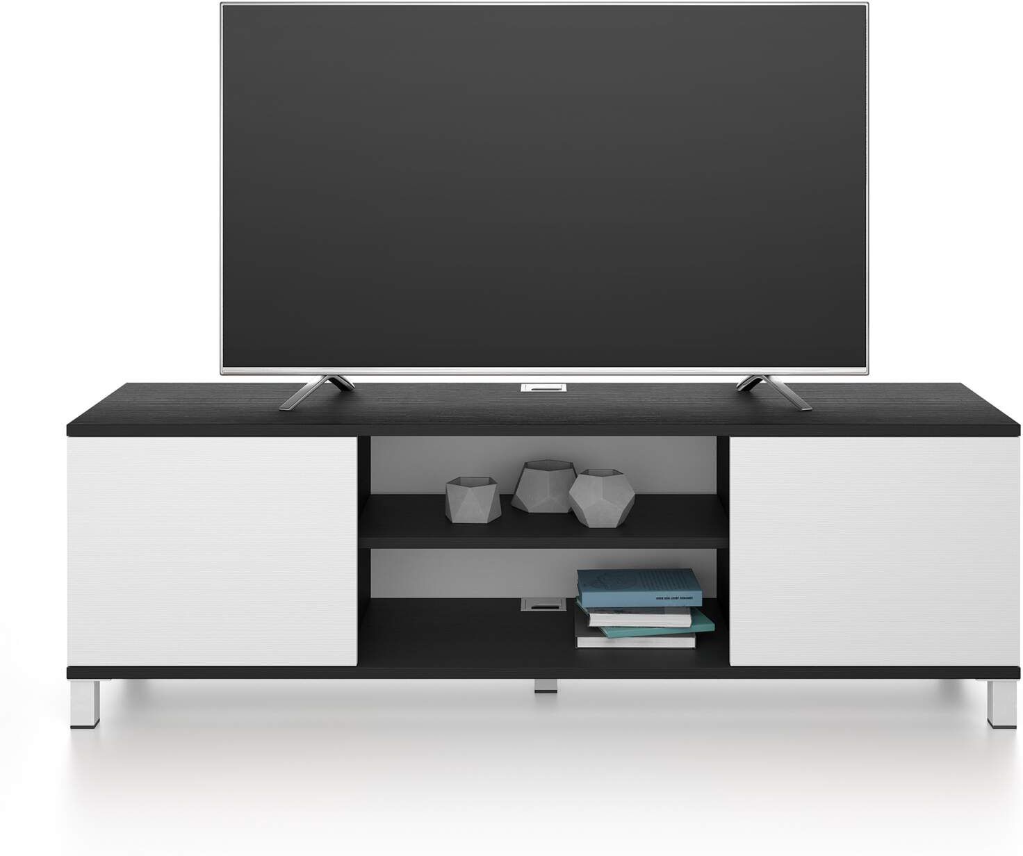 Mobili Fiver Mueble de TV Rachele, color Madera negra - Fresno blanco