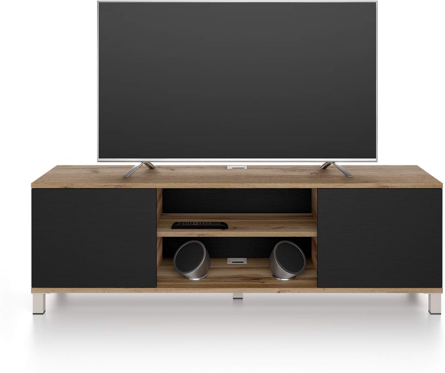 Mobili Fiver Mueble de TV Rachele, color Madera rústica - Madera negra