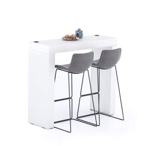 Mobili Fiver Mesa alta Evolution 120x40, fresno blanco con dos patas y cargador inalámbrico