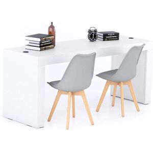 Mobili Fiver Escritorio Evolution 180x60, fresno blanco con dos patas y cargador inalámbrico