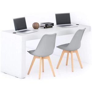 Mobili Fiver Escritorio Evolution 180x60, fresno blanco con una pata y cargador inalámbrico