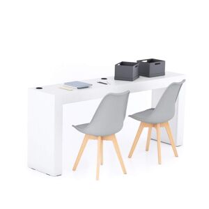 Mobili Fiver Escritorio Evolution 180x40, fresno blanco con dos patas y cargador inalámbrico