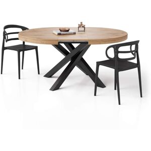 Mobili Fiver Mesa redonda extensible Emma 120-160 cm en color madera rústica con patas cruzadas negras