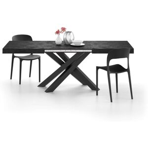 Mobili Fiver Mesa extensible Emma 140(220)x90 cm, color cemento negro con patas cruzadas negras