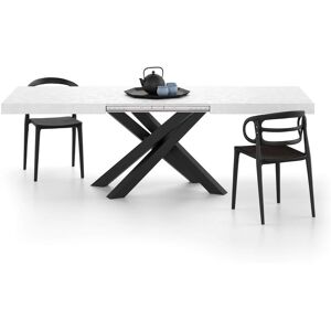 Mobili Fiver Mesa extensible Emma 160(240)x90 cm, color cemento blanco con patas cruzadas negras