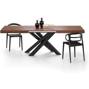 Mobili Fiver Mesa extensible Emma 160(240)x90 cm, color nogal canaletto con patas cruzadas negras