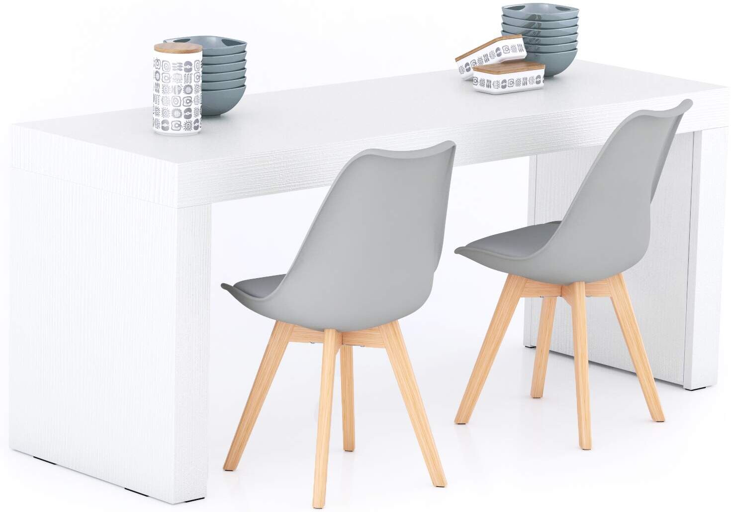 Mobili Fiver Mesa de comedor Evolution 180x60, Fresno Blanco con Dos Piernas