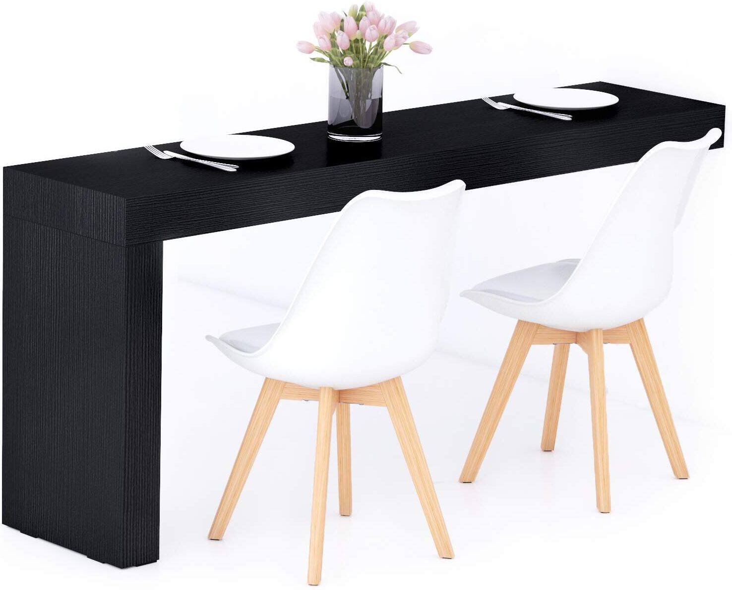 Mobili Fiver Mesa de comedor Evolution 180x40, Madera Negra con una pata