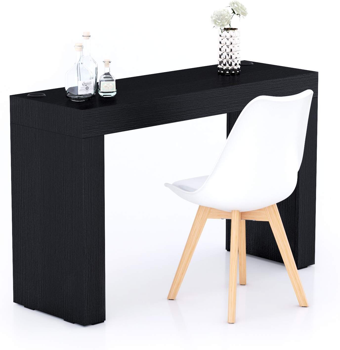 Mobili Fiver Mesa de comedor Evolution 120x40, Madera Negra con dos patas y cargador inalámbrico