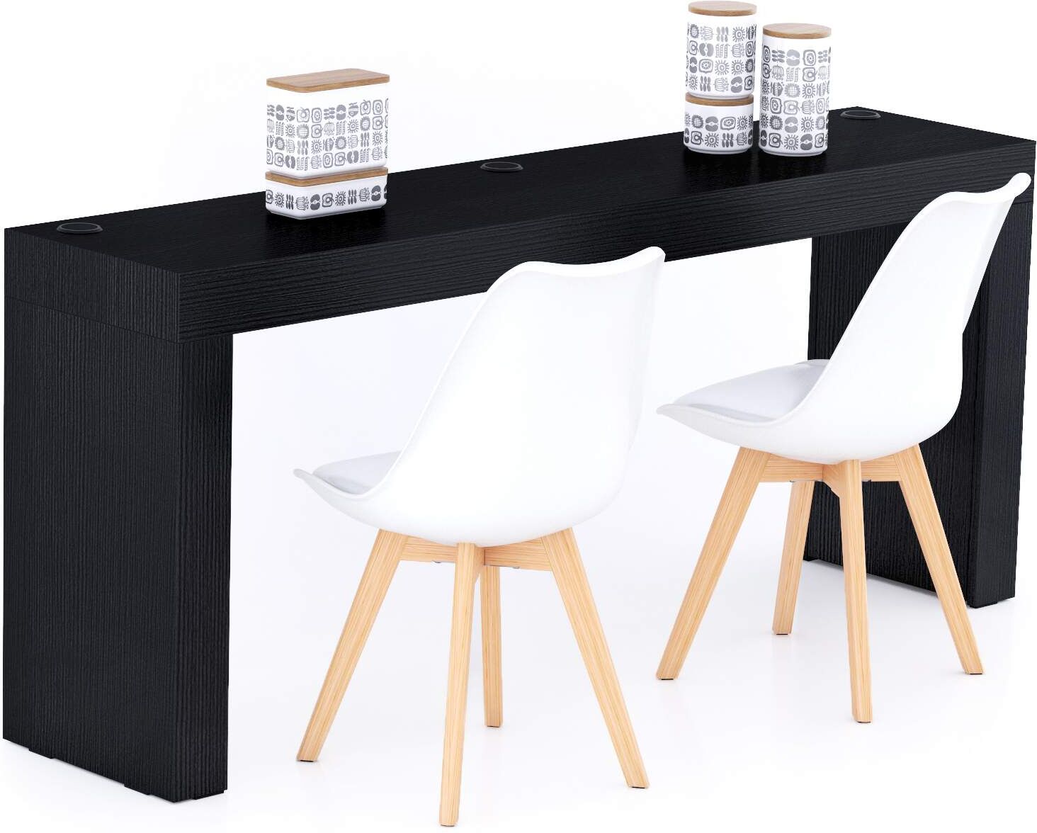 Mobili Fiver Mesa de comedor Evolution 180x40, Madera Negra con dos patas y cargador inalámbrico