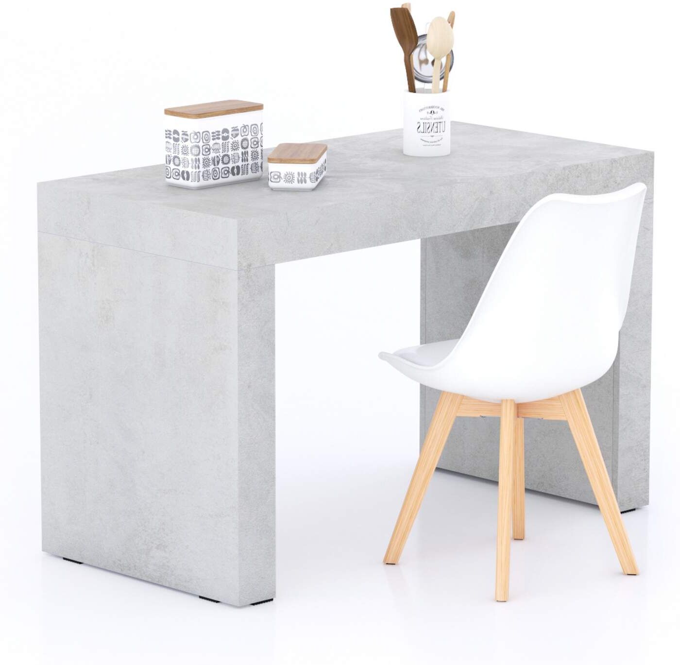 Mobili Fiver Mesa de comedor Evolution 120x60, Gris Cemento con Dos Piernas