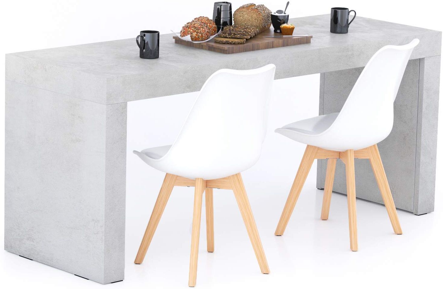 Mobili Fiver Mesa de comedor Evolution 180x60, Gris Cemento con Dos Piernas