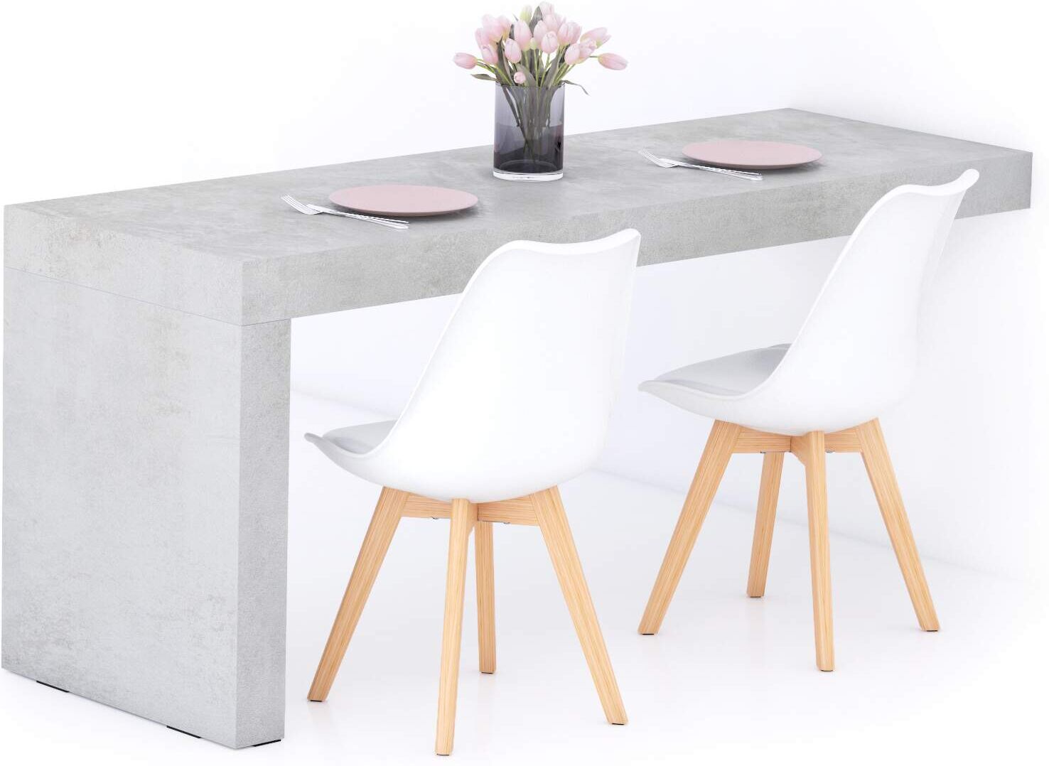 Mobili Fiver Mesa de comedor Evolution 180x60, Gris Cemento con Una Pierna