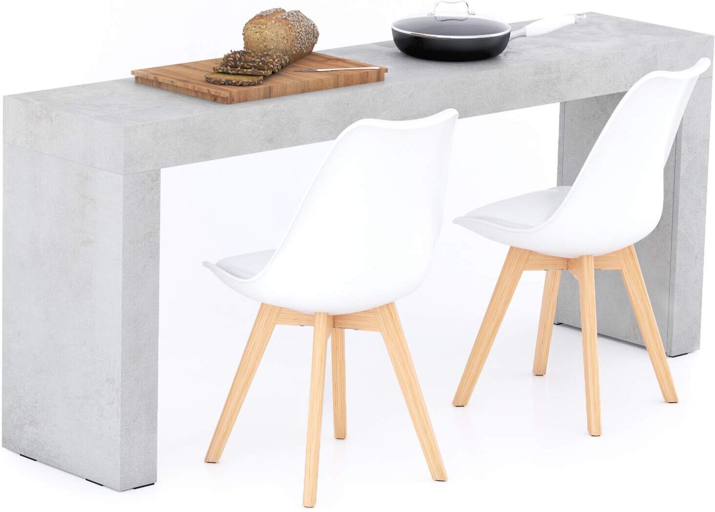 Mobili Fiver Mesa de comedor Evolution 180x40, Cemento Gris con dos patas