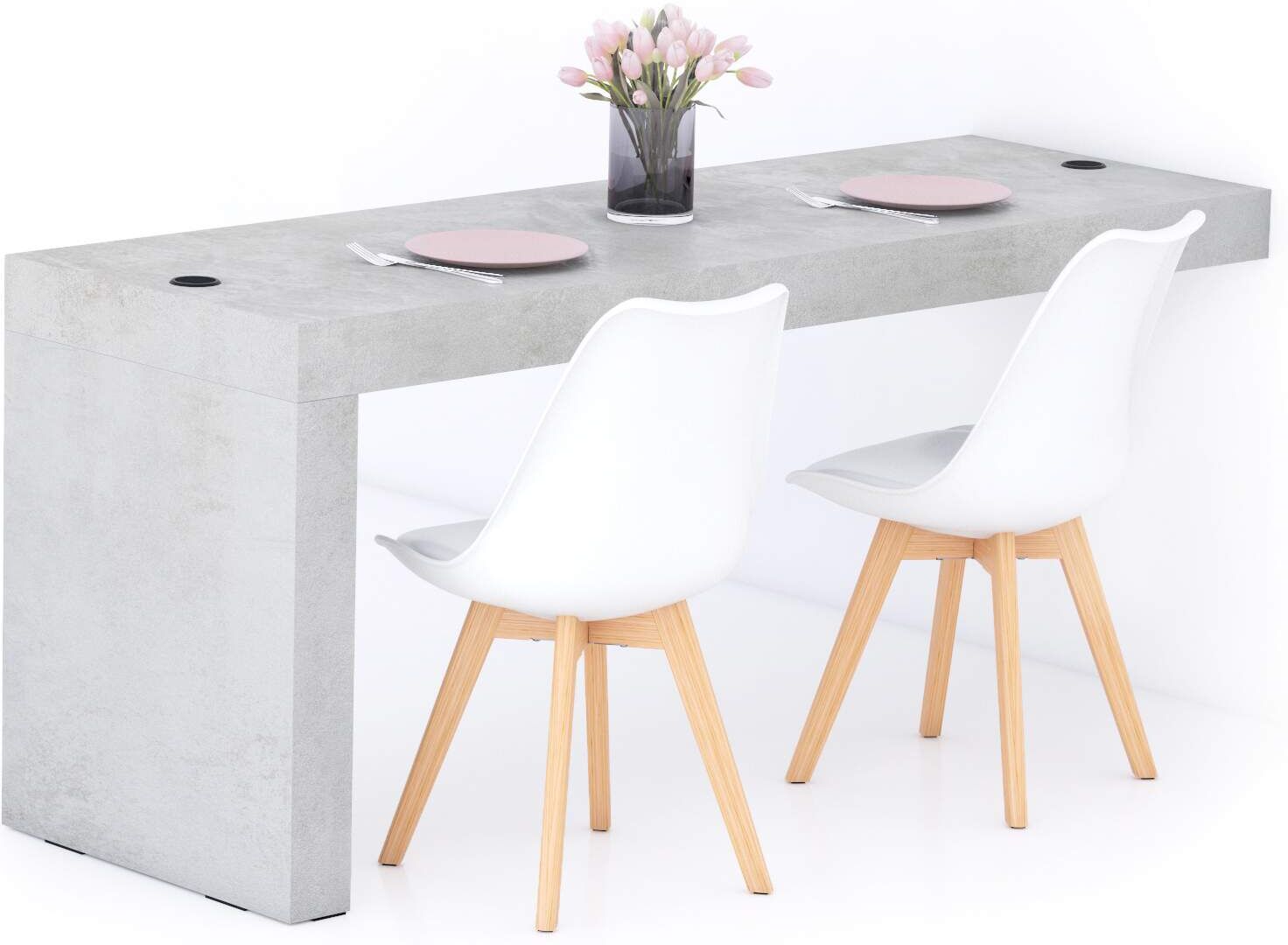 Mobili Fiver Mesa de comedor Evolution 180x60, Cemento Gris con una pata y cargador inalámbrico